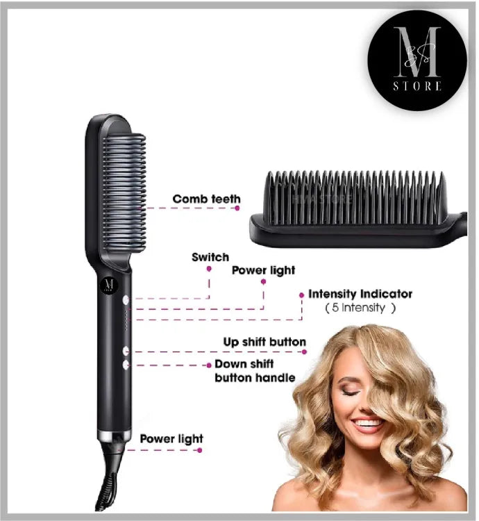 Hair Straightener Brush Curling Comb 2 In 1 Hair Hot Comb Anti-Scald Hair Straightener Brush For Girls Electric Heated Hair Styler Tool, Travel, Professional Salon at Home